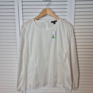 J Crew White Long Sleeve Blouse Preppy Top Minimalist Office Classic 14 NWT